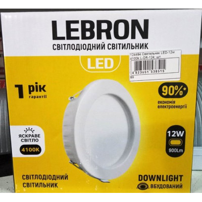 Фото Світильник LED 12W круглий 4100K вбудований L-DR-1241 Lebron