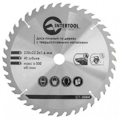 Фото Диск пильный по дереву 230х22 мм 40Т Intertool