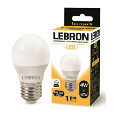 Фото Лампа LED куля E27 4W 4100K G45 Lebron