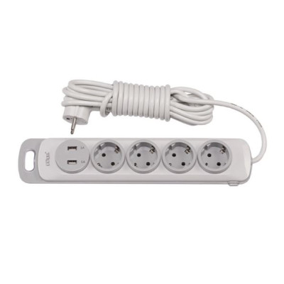 Фото Подовжувач 4 гнізда х 3м із заземленням + 2 USB з вимикачем Luxel Nota