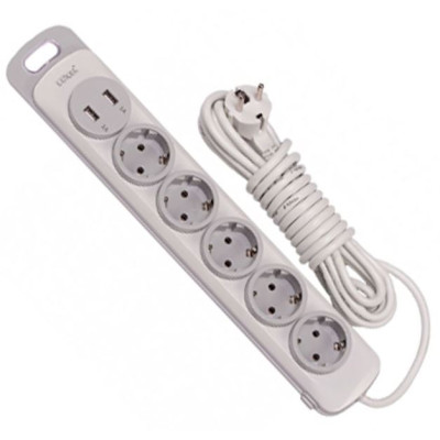 Фото Подовжувач 5 гнізд х 3м із заземленням + 2 USB з вимикачем Luxel Nota