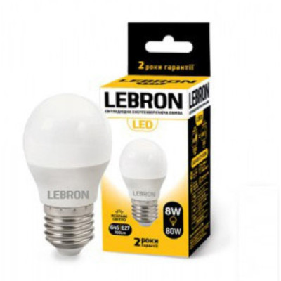 Фото Лампа LED куля E27 8W 6500K G45 Lebron