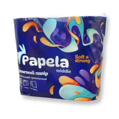 Фото Туалетний папір PAPELA тришаровий Middle 4шт/уп