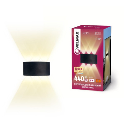 Фото Светильник LED  6Вт фасад черный 3000К  V-YJ-QW-G03IP54I Velmax